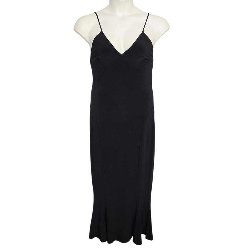 Norma Kamali Midi Dress Size Large 40 Black Spaghetti Strap Sleeveless Mermaid